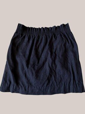 J Crew Linen Pull On Skirt Ruched Waist Navy Size 4